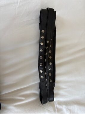 Sarah Pacini Black Leather Studded Belt with Silver Hardware